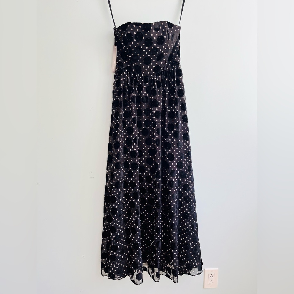 Anthropologie Hutch NWT Velvet Maxi Dress Size 4 Black White Polka Dot Strapless - Picture 11 of 16